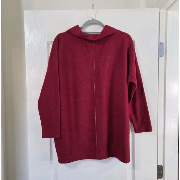 Anthropologie Oversized Slouchy Theresa Raspberry Red Cowl Neck Tunic Top Sz MP - Picture 10 of 14
